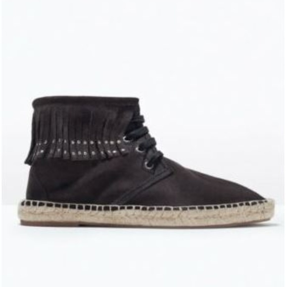 Zara Black Suede Moccasin Espadrilles - Size 6 - Picture 1 of 6